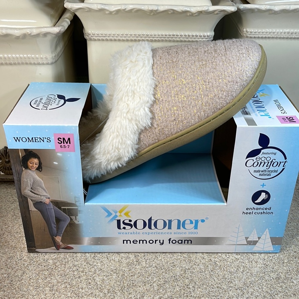 COPY - COPY - ISOTONER MEMORY FOAM. SLIPPERS SM 6.5-7 PINK - Picture 8 of 10